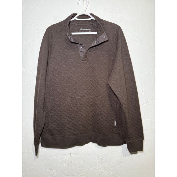 Eddie‎ Bauer brown quilted henley sweater mens large classic fit preppy outdoor - Picture 2 of 8